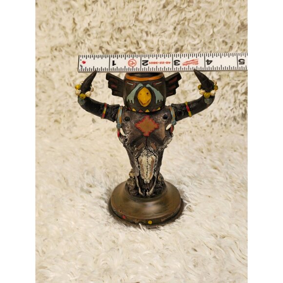Handcrafted Vintage-Inspired Tribal Totem Decor Featuring Bird Motif & Bull Horn - Picture 2 of 12